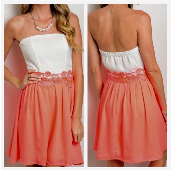 Day & Night Dresses & Skirts - ✨BRIGHT NEON ORANGE AND WHITE STRAPLESS DRESS-SLIP